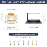 VIOLOEMI Crystal Gold Semi Flush Mount Ceiling Light Modern Hallway Light Fixture Metal Close to Ceiling Lamp for Kitchen Living Room Bathroom Entryway Bedroom(10.63 inch) VIOLOEMI
