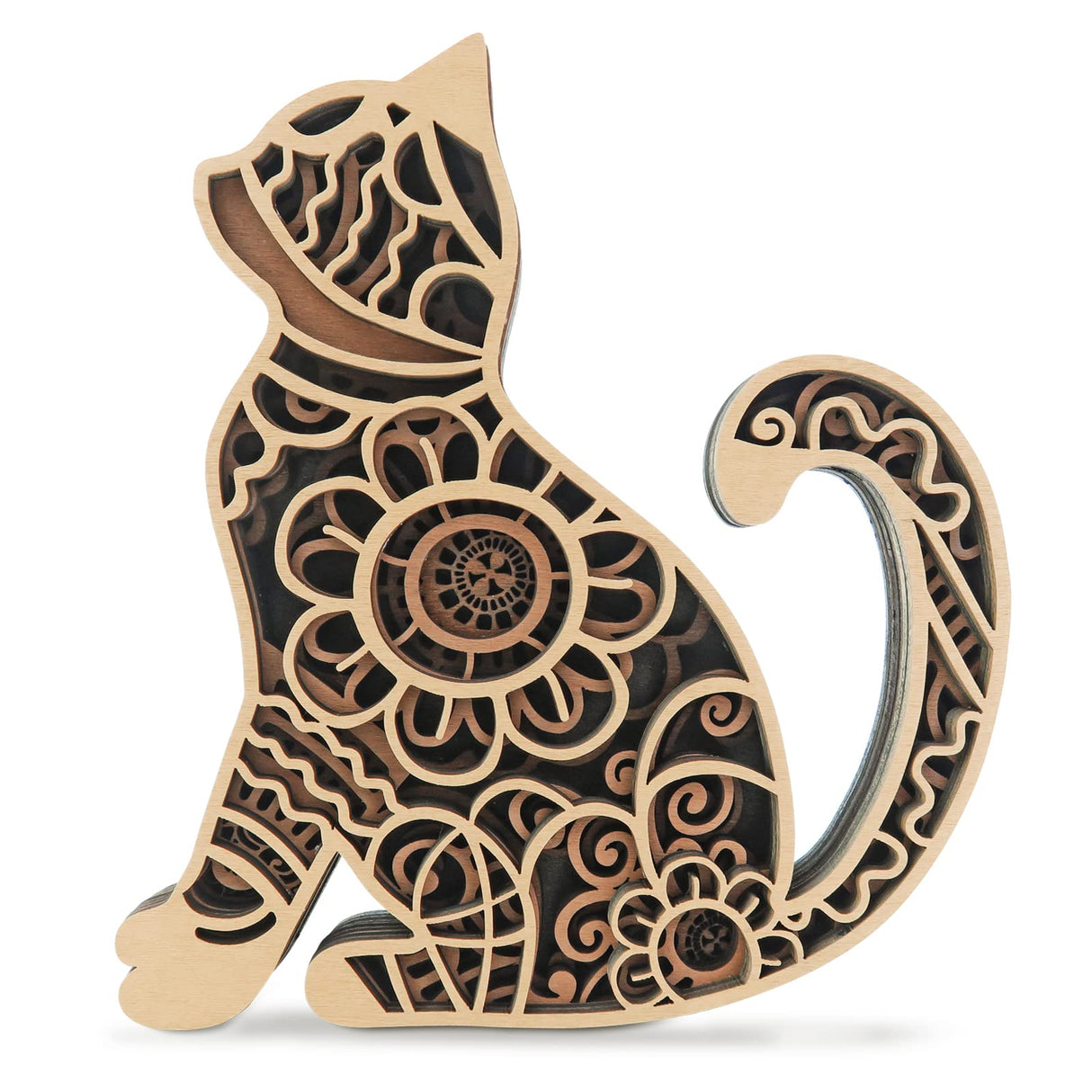 Multi-Layered Cat Decor, Farmhouse Wooden Cat Craft 4 Layer Rustic Kitten Self-Standing Statue Desktop Shelf Tier Tray Display Cat Lovers Gift 6'' Laisgee