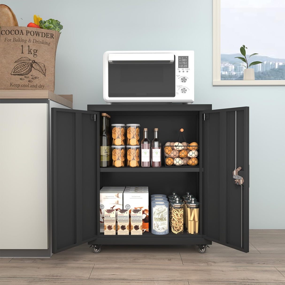 GREATMEET 31.5" H Lockable Storage Cabinet, Small Locking Cabinet with Doors and Adjustable Shelves, Metal Garage Storage Cabinets, Utility Cabinets for Office,Home,Garage,Classroom, Black GREATMEET