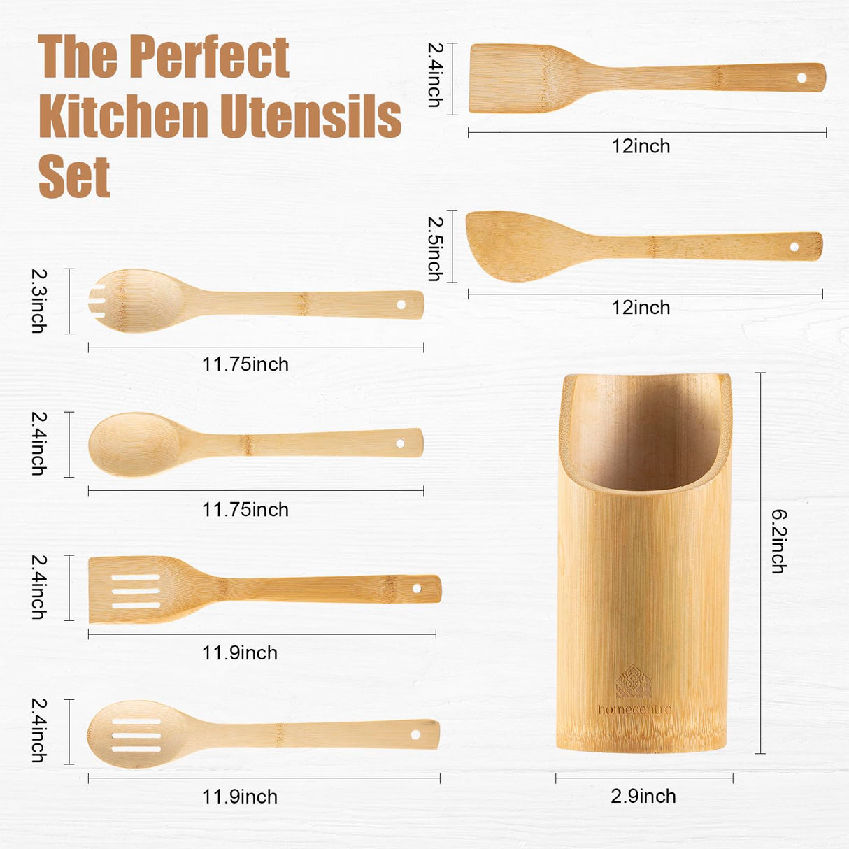 Bamboo Wooden Spoons for Cooking 7 Piece - Bamboo Cooking Utensils Set with Holder Wooden Spoons Spatula for Cooking Nonstick Wood Kitchen Utensil Set (7 Pcs) YIANSOL