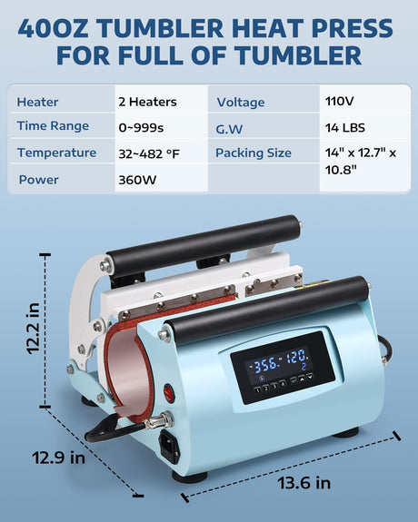 OFFNOVA 2 in 1 Dual 40 OZ Tumbler Heat Press Machine Double Station Combo Mug Heat Press Machine for 30oz 40oz Tumbler Top and Tapered Bottom Full Wrap Sublimation Printing OFFNOVA