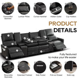 DRMBOOK 118'' RV 4 Seater Recliner Sofa, Faux Leather Three Camper Couch 4 Seater Recliner, Home Movie Theater Seating Chair, 4 Person Push Back Recliners for Living Room, Black DRMBOOK