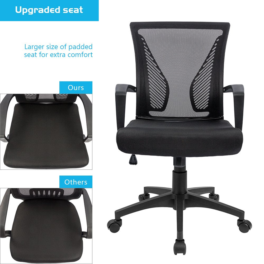 Furmax Office Chair Mid Back Swivel Lumbar Support Desk Chair, Computer Ergonomic Mesh Chair with Armrest (Black) - WoodArtSupply