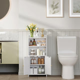 GLANZALANT Bathroom Cabinet with 2 Doors, Small Freestanding Storage Cabinet with Adjustable Shelf, Slim Bathroom Organizers, Floor Cabinet for Small Spaces, Bathroom, 7.9" D x 14.7" W x 32" H, White GLANZALANT