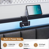 Hasuit Corner Bed Frame with Storage Drawers, Full Daybed with Line Fabric Upholstered Fence, Kids Bed Unit with LED Light and Charging Station, Modern Bed Frame Full Size, Gray Hasuit