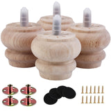 Txcucc 2 Inch Wooden Unfinished Bun Feet for Dresser Legs Couch Sofa Cabinet Ottoman DIY Replacement Wood Furniture Legs Set of 4 M8 Bolt Screw in (2”) Txcucc