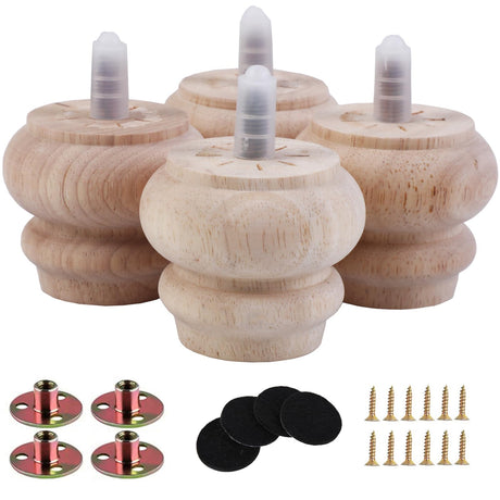Txcucc 2 Inch Wooden Unfinished Bun Feet for Dresser Legs Couch Sofa Cabinet Ottoman DIY Replacement Wood Furniture Legs Set of 4 M8 Bolt Screw in (2”) Txcucc