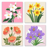 MXJSUA 4 Pack Flowers Paint by Numbers Kit with Framed Canvas for Ages 6-12 Kids, Paint by Numbers Kits for Adult Beginners, Acrylic Oil Painting for Home Wall Decor Gift (8x8 inch) MXJSUA