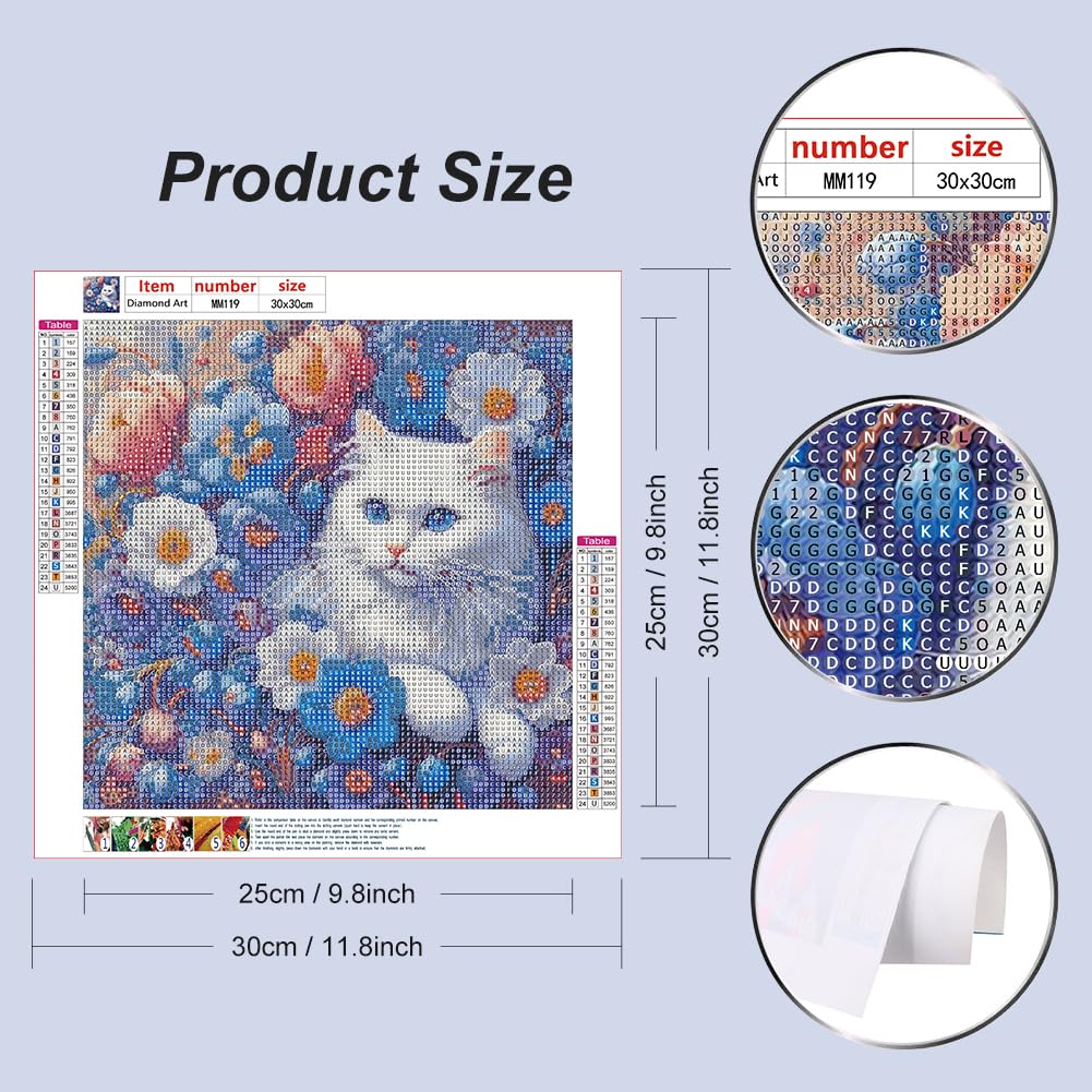 WSLWXSHM Diamond Painting Kits for Adults Cat, Flower Round Full Drill Diamond Art Kits, 5D DIY Paint with Diamonds Crafts for Home Wall Decoration Gifts 12×12Inch, Animal WSLWXSHM