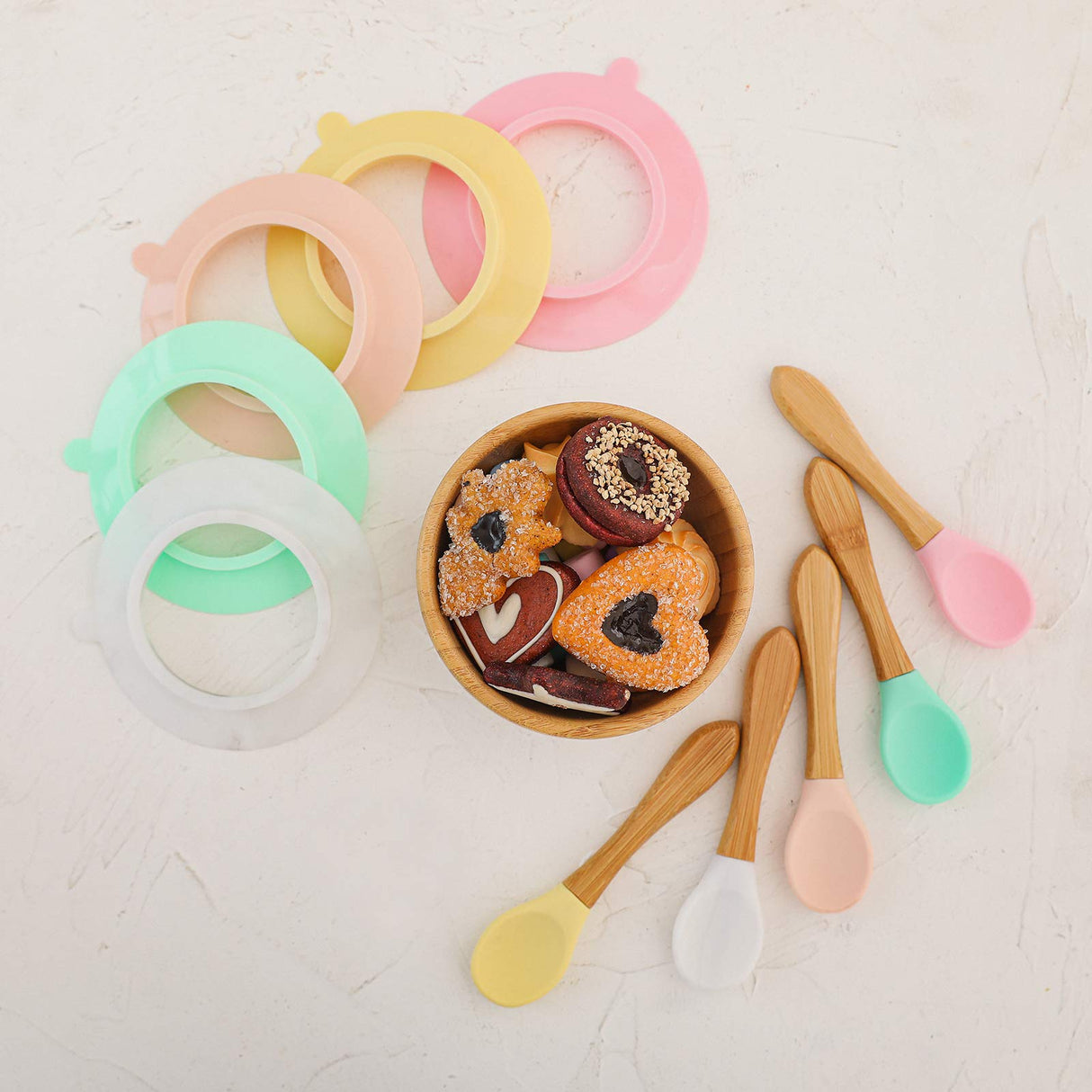 Baby Bowls and Spoons, Baby Bamboo Bowl and Spoon | Silicone Suction | Bamboo Baby Bowls for Baby | Baby Bowls First Stage | Baby Wood Bowls (Pink) HI BABY MONMENT