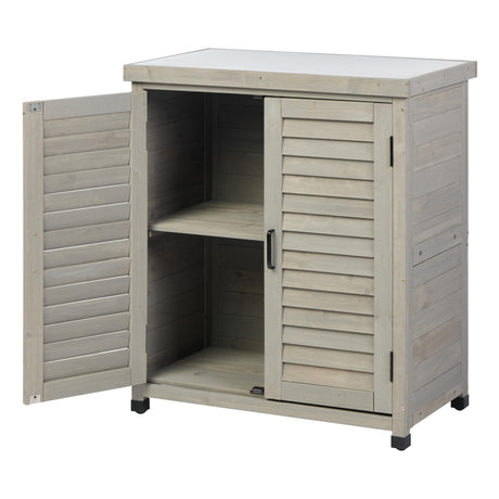 Potting Bench with Storage Cabinet and Metal Table Top for Outdoor Patio, Garden Furniture Wood Workstation (Accent Grey, 31x17x36) Mederla