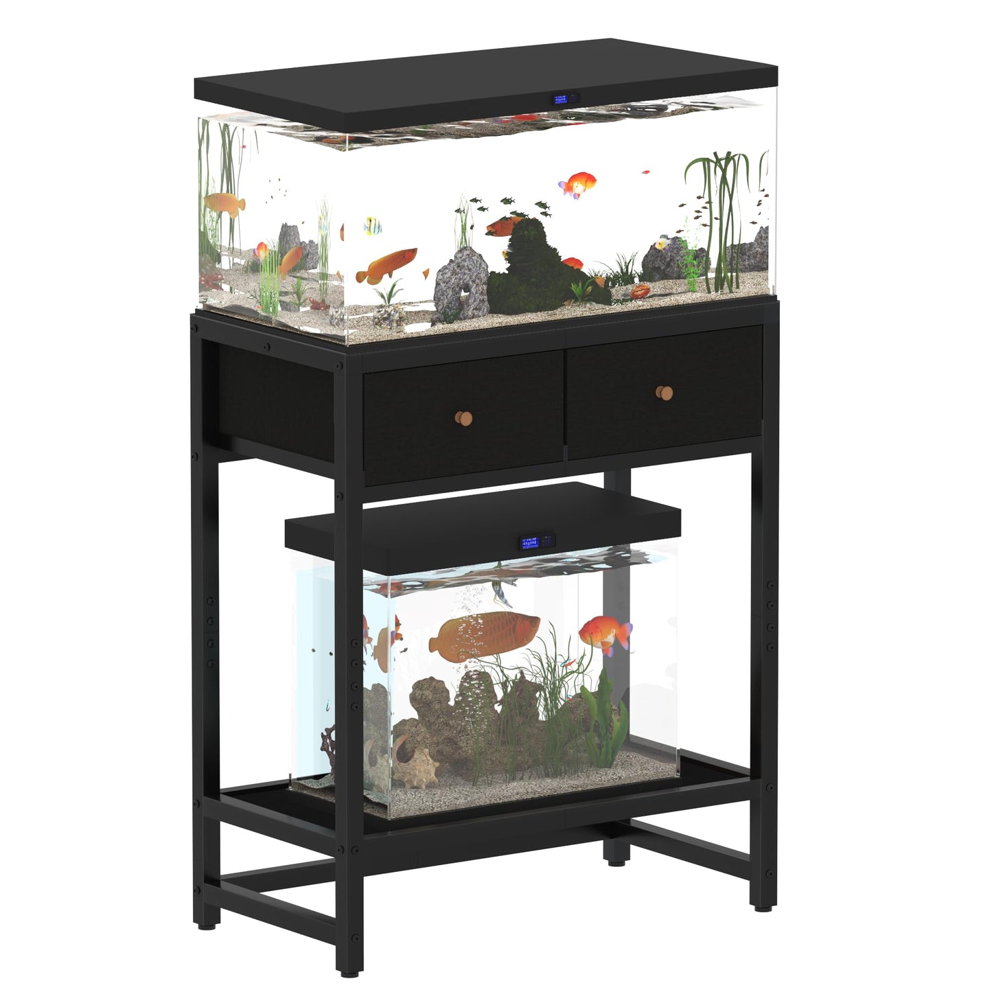 20 Gallon Fish Tank Stand with Comes with 2 Storage Boxes, 3 Tiers Heavy Duty Metal Aquarium Stand, Breeder Tank Turtle Reptile Terrariums Stand Rack，Black