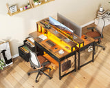 AODK 48-Inch Computer Desk with Fabric File Cabinet and Fabric Drawers, Reversible Office Desk with LED Strip and Power Strip, Gaming Desk with Monitor Riser, Writing/Study Table for Home, Vintage AODK