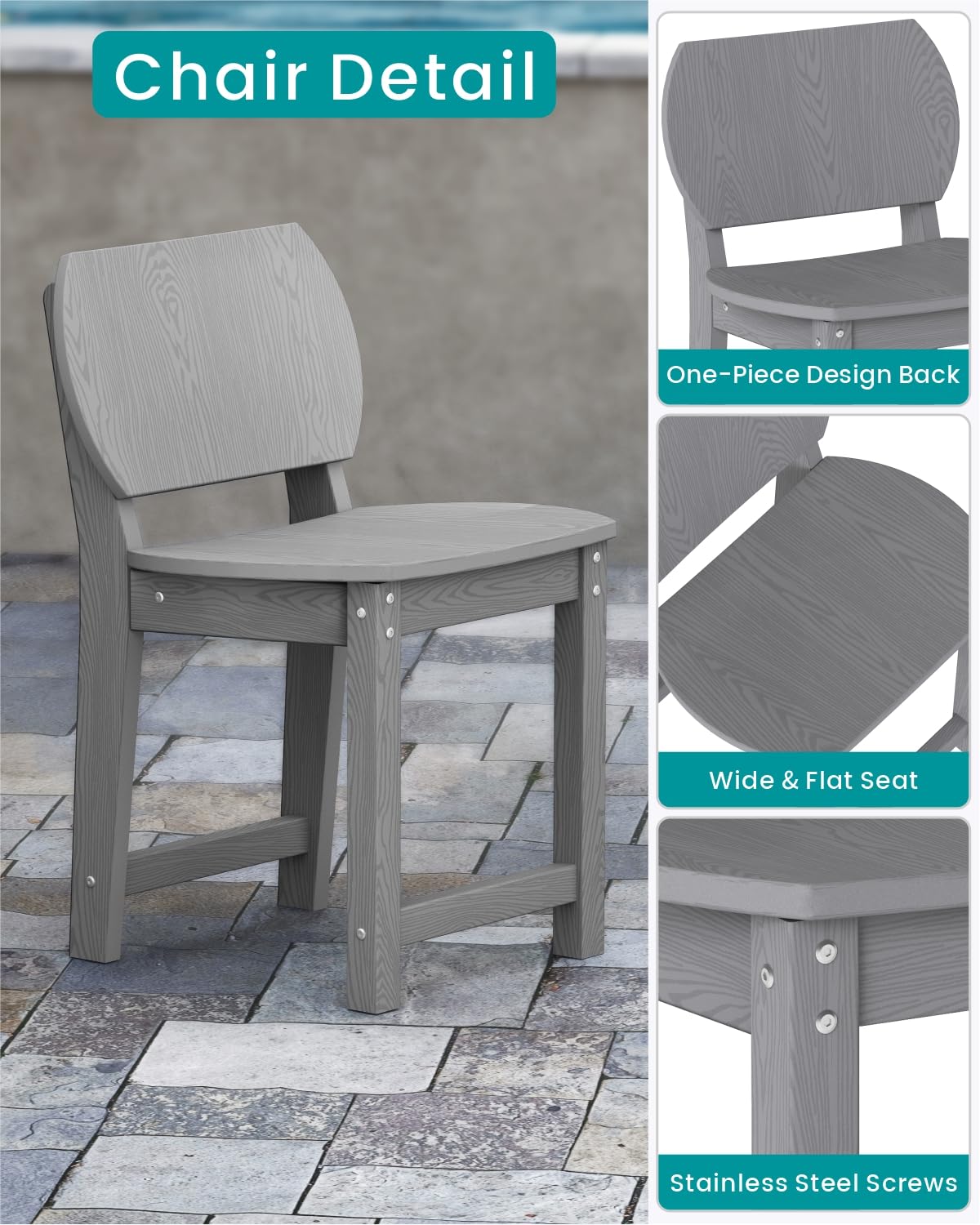 BIVODA 5-Piece HDPE Outdoor Patio Dining Set (Includes 1 Square Table and 4 Chairs) (All-Weather, Easy to Assemble, Umbrella Hole, 10+ Years of Lifespan) - Grey BIVODA