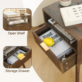 Fultyle Mid Cetury Modern Nightstand with Charging Station, Fluted Bedside Table with Storage, Modern Side End Table with Solid Wood Legs Living Room for Bedroom and Small Space (Rustic Brown) Fultyle