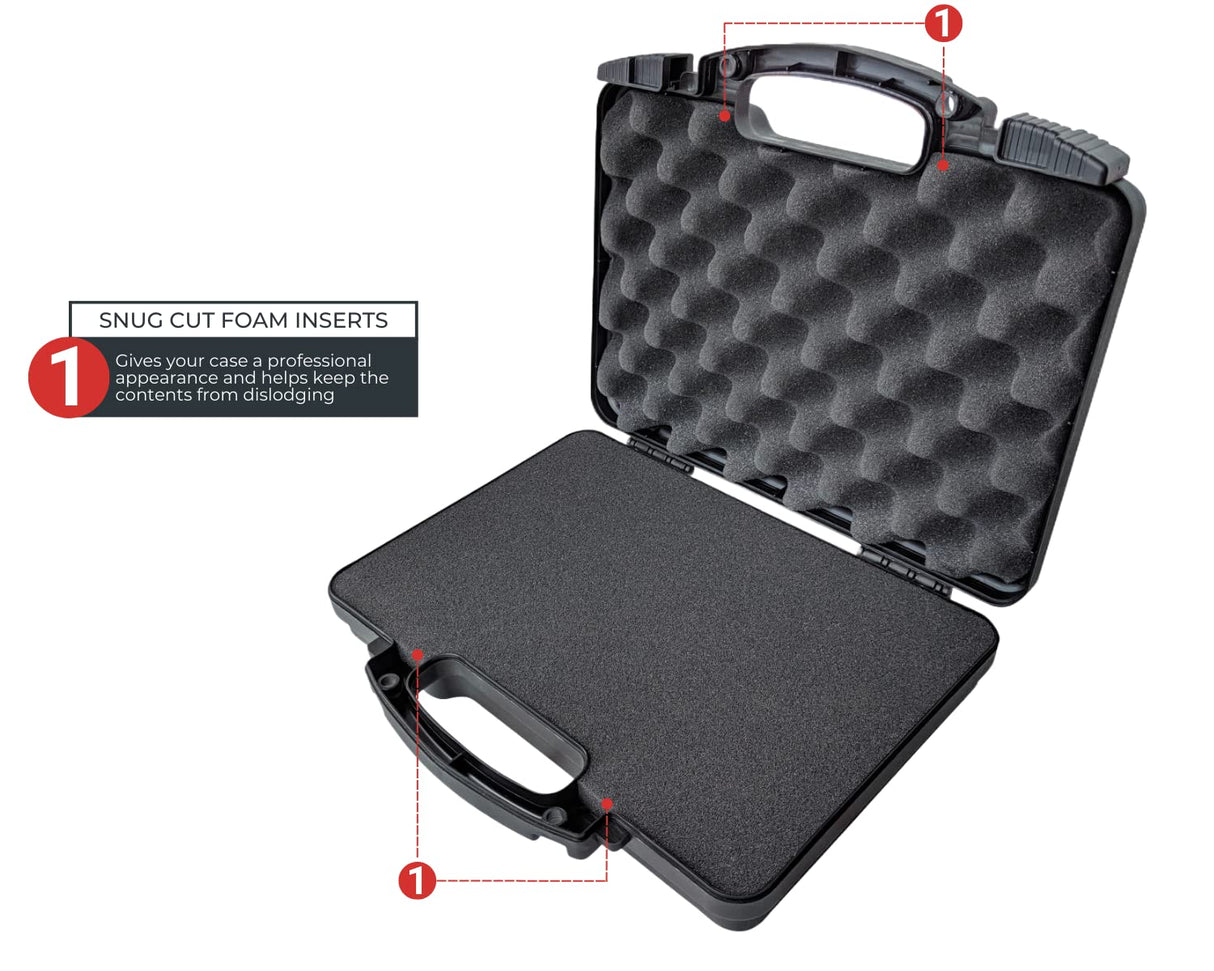 Hard Lockable Gun Case for Pistol, Revolver, and Handgun 12.3" inches x 10.5" Airline Compliant Locking 9mm TSA Approved Firearm Travel Non-Waterproof Storage Box Gun Carrying Case for Pistols Cedar Mill Fine Firearms