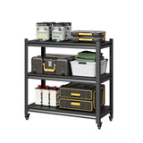 Firstsky Metal Garage Work Bench with Wheels,3-Tier Garage Roling Workbench,Adjustable Black Workshop Bench,Mobile Garage Workstation,Heavy Duty Work Table,33.5''W*17.7''D*31.5”H Tool Table On Wheels Firstsky