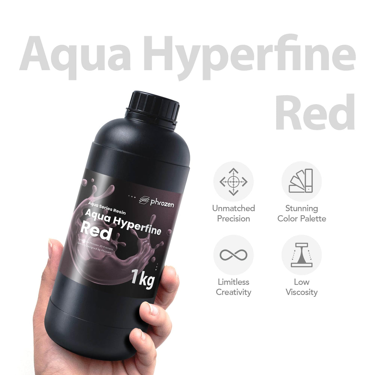 phrozen Aqua Hyperfine Photopolymer Resin for 9K, 12K or Higher Resolution 3D Printers, 405nm LCD UV-Curing 3D Printing with Low Shrinkage & Superior Precision, Smooth Surface Finish (Red, 1KG) phrozen