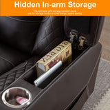 Houjud Power Recliner Chair, Home Theater Seating Soft Leather Electric Recliner Movie Chair for Living Room with Adjustable Headrest, LED Lighting, Hidden Arm Storage, Cup Holder (Brown) Houjud