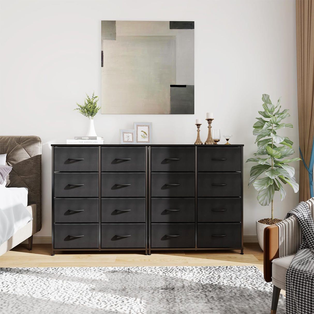 OLIXIS Dresser for Bedroom,8 Storage Fabric Drawers, Metal Frame and Wooden Top, Tall Storage Drawer Dresser for Closet with Easy Pull Handles for Living Room, Entryway, Small Space Black OLIXIS