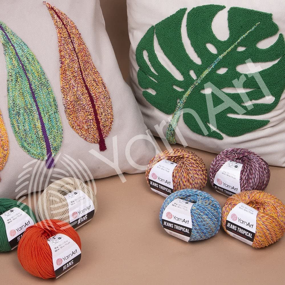 YarnArt Jeans Tropical – Variegated Cotton Acrylic Blend Yarn, 50g (1.76 oz), 174 yds – Soft, Durable & Lightweight Fine Yarn for Amigurumi, Crochet, Knitting & DIY Projects (612) YarnArt