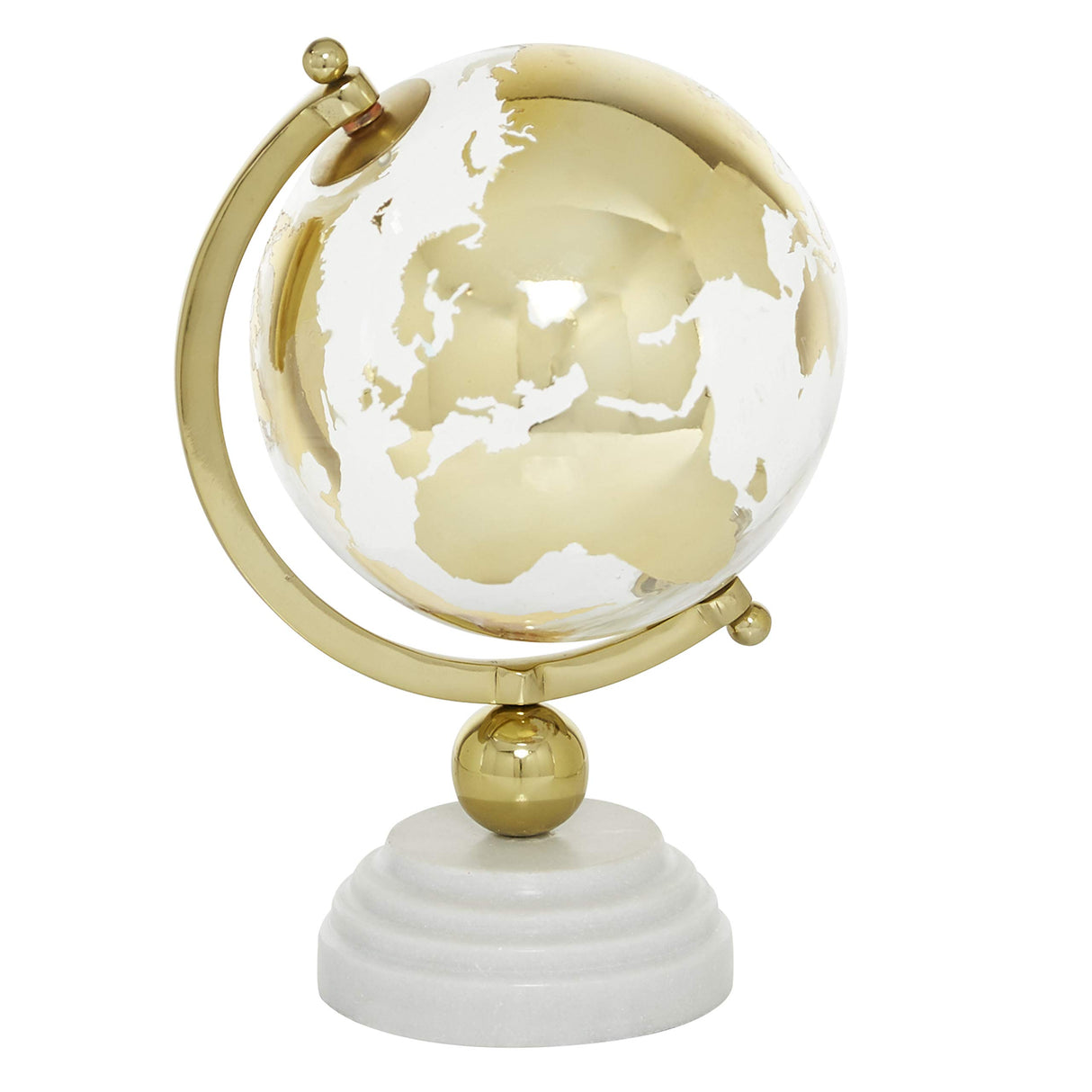 Deco 79 Ceramic Globe with Marble Base and Glass Globe, 8" x 8" x 13", Gold Deco 79