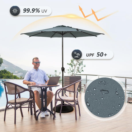 Abba Patio 9FT Lyon Outdoor Patio Umbrella Outdoor Table Umbrella with Push Button Tilt and Crank Market Umbrella 8 Sturdy Ribs UV Protection Waterproof for Garden Deck Backyard Pool Grey Abba Patio