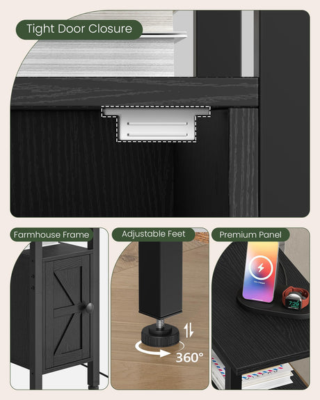 CHOEZON Farmhouse End Table, Narrow Side Table for Small Spaces, Slim Nightstand with Charging Station, with 2 AC Outlets, 1 USB and 1 Type-C Port, for Living Room, Bedroom, Black TBZ08UBB CHOEZON