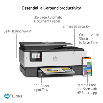 HP OfficeJet Pro 8025e All-in-One Inkjet Wireless Printer Copier Scanner Fax 35 Page ADF Two-Sided 2.7-inch Touchscreen PC Phone Tablet Printers for Home Use Office, Multifunction 1K7K3A (Renewed)