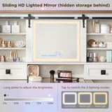 T4TREAM 48'' Farmhouse Makeup Vanity Desk with Sliding HD Mirror and Lights, Big Modern Lighted Vanity Table with 7 Drawers & Shelves, Rustic Large Dressing Table, Antique White T4TREAM