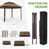 COOS BAY 11x11 Pop-up Instant Gazebo Tent with 4 Sidewalls Outdoor Canopy Shelter with Carry Bag, Stakes and Ropes, Brown COOS BAY