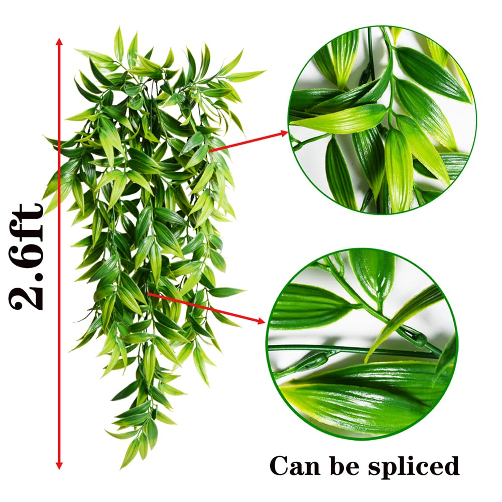 SzJias Artificial Hanging Plants Fake Bamboo Leaves Plants Fake Hanging Plants for Patio Porch Outdoor Plants Decor (2 Pcs) SzJias
