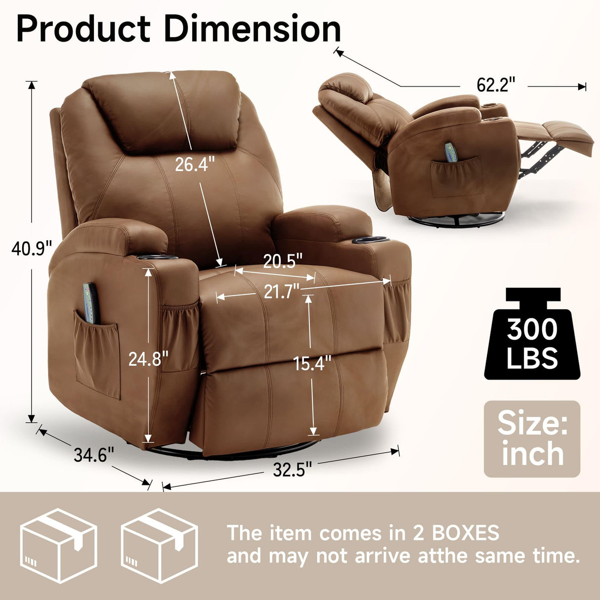 Korser Recliner Chair, Rocking Chair with Massage and Heat, 360° Swivel Recliner Chairs for Adults, Rocker Manual Recliner with Remote Control and Cup Holder for Living Room, Bedroom, Nursery Korser