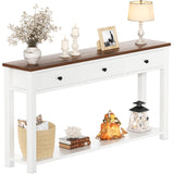 Homieasy Farmhouse Console Table with 3 Drawers, 47 Inch Wood Sofa Table with Storage Shelf for Living Room, Behind Couch, Entryway Table for Hallway, Living Room, or Foyer, Rustic Brown and White Homieasy