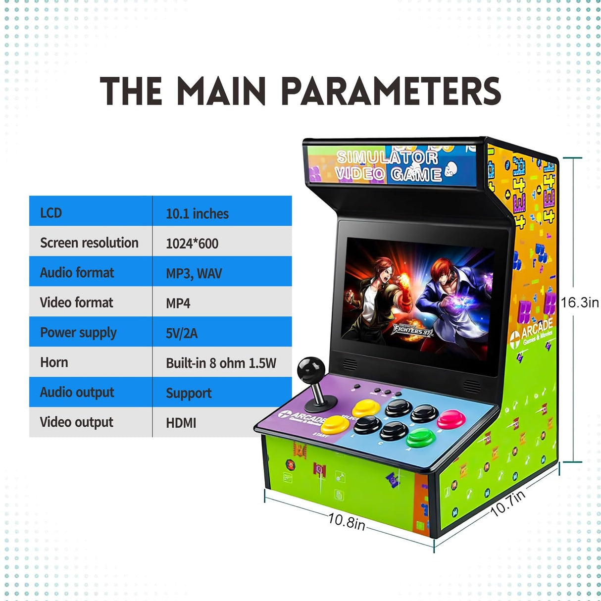 Handheld Arcade Game Console -10 Inch Mini Arcade Machine Cabinet - Classics Mini Player -Retro Games Included -Tabletop and Bartop Support for TV Output, Birthday Present Gift for Kids NBCP
