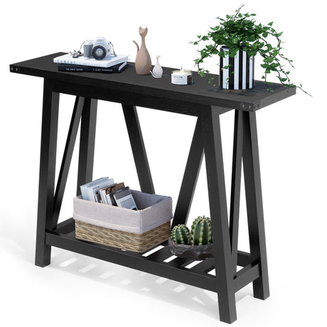 JOINHOM Farmhouse Console Table for Entryway - Wood Entryway Tables with Shelves, Sofa Table for Entryway, Living Room, Black JOINHOM