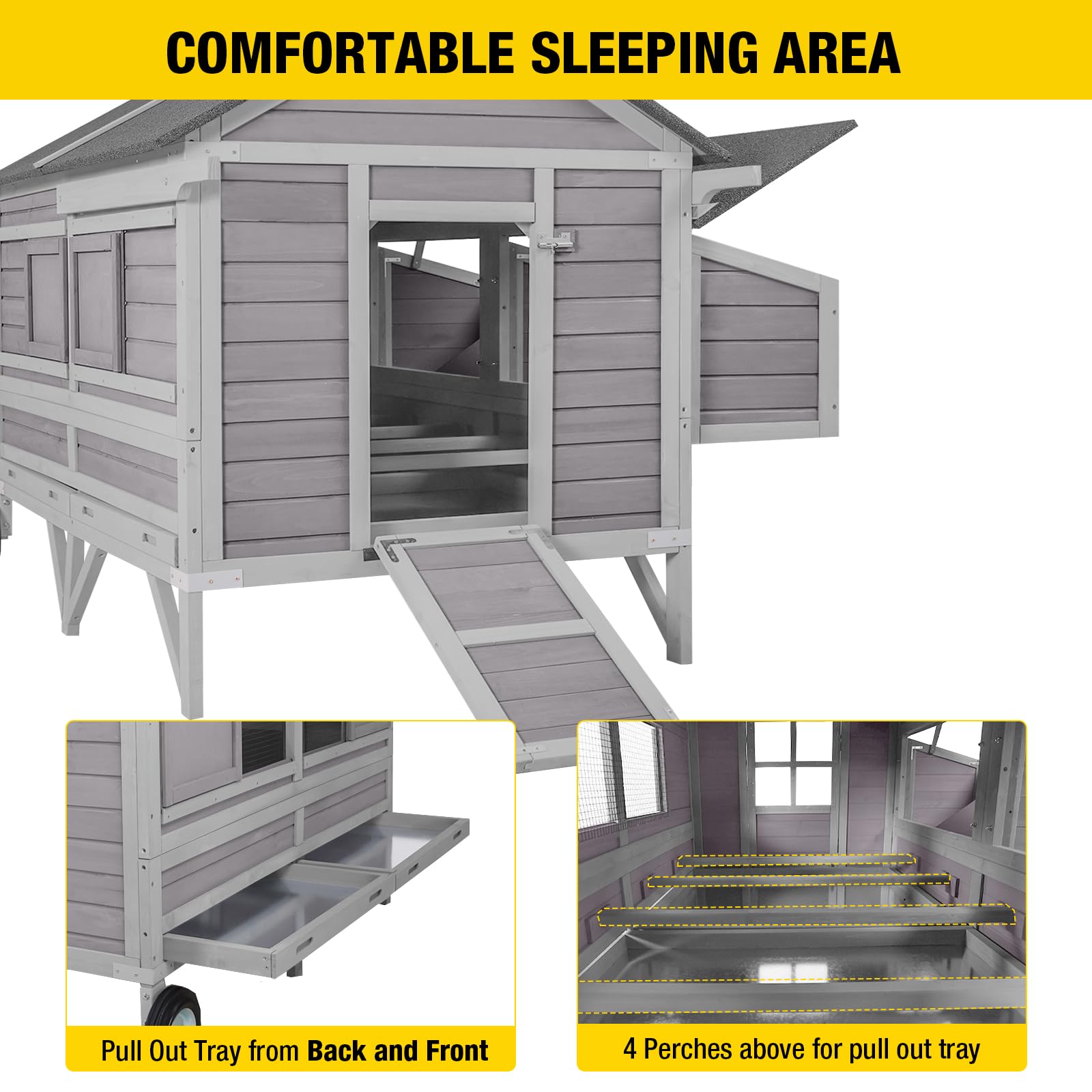 Chicken Coop Mobile Wooden Hen House with Nesting Box,Large Poultry Cage Upgrade with Strong Iron Frame,Durable & Waterproof - WoodArtSupply