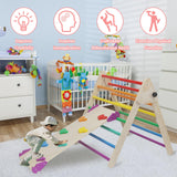 EDOSTORY 5 in 1 Pikler Triangle Set, Indoor Playground and Gym for Kids, Foldable Wooden Montessori Climbing Set Triangle Ladder Set with Slide and Climbing Ramp, Gift for Boys Girls(Rainbow) EDOSTORY