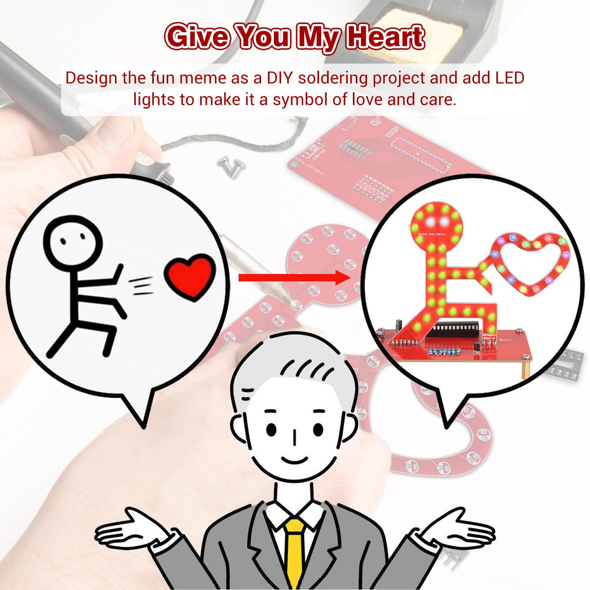 Soldering Learning Kit, ICSTATION Give You My Heart LED Soldering Project Love Proposal RGB LED Light Soldering Practice Kit for Beginners Diyers Student Education and Perfect Present for Father's Day IS