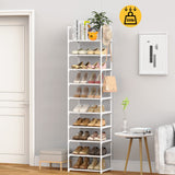 WEXCISE Metal Rack Organizer 10 Tiers Tall for 20-24 Pairs - Narrow Shoe Racks for Closets Entryway - Vertical Boots Organizer Storage - Sturdy White Shelf Cabinet WEXCISE