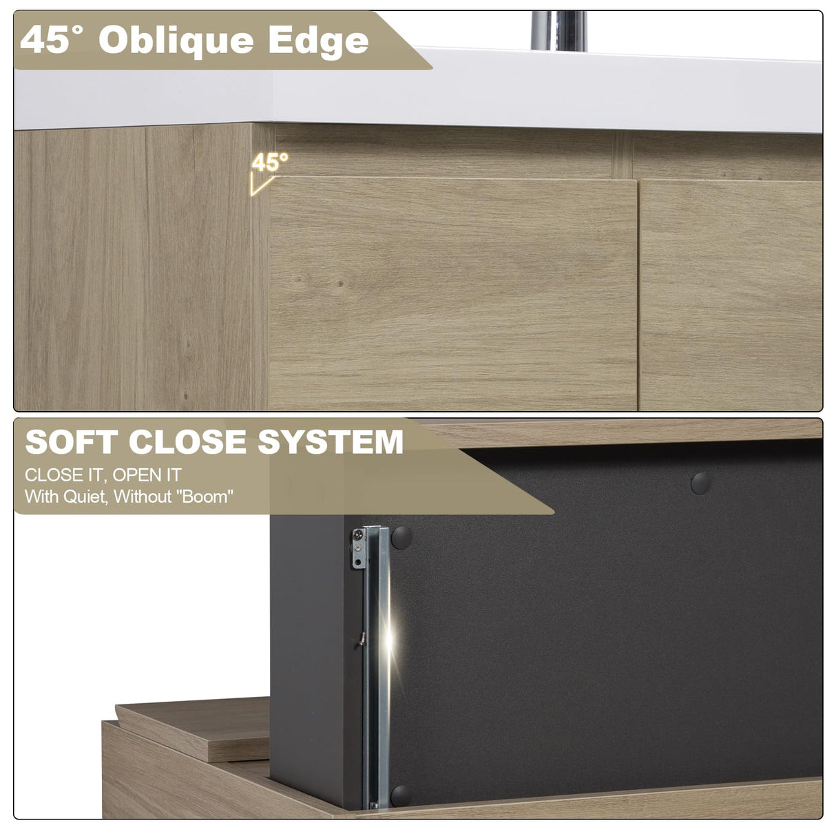 Floating Vanity Bathroom, 48 Inch Bathroom Vanity with Sink, Wall Mounted Single Sink Bathroom Vanity, Soft Closed 2 Drawers, Integrated Sink (Natural Oak) VUMALL