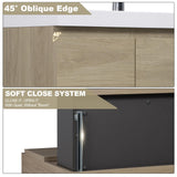 Floating Vanity Bathroom, 48 Inch Bathroom Vanity with Sink, Wall Mounted Single Sink Bathroom Vanity, Soft Closed 2 Drawers, Integrated Sink (Natural Oak) VUMALL