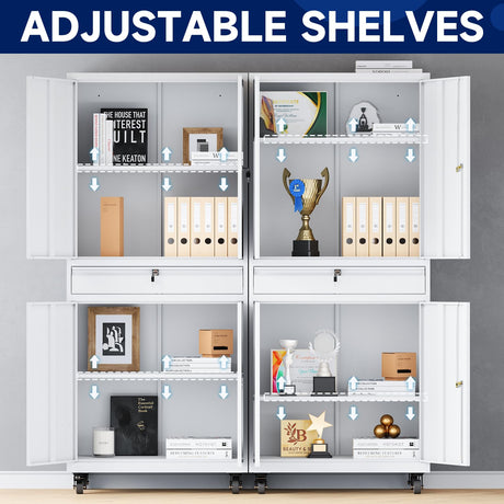 Yizosh Metal Garage Storage Cabinet with Locking Doors and Adjustable Shelves, Rolling Tool Storage Cabinet with 4 Wheels and 1 Drawer - 73" Steel Locking Cabinet for Garage, Warehouse Yizosh
