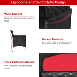 Tangkula Wicker Patio Conversation Furniture Set, Outdoor Furniture Set with Removable Cushions & Table, Tempered Glass Top, Modern Rattan Bench for Garden Lawn Backyard Tangkula