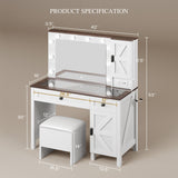 YITAHOME Farmhouse Makeup Vanity Desk with Mirror and Lights, Retro Big Vanity Table Set with Charging Station, Makeup Desk with 2 Drawers & 2 Cabinets, 10 Dimmable Light Bulbs, for Bedroom, White YITAHOME