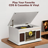 FEKTIK Bluetooth Record Player 10 in 1,FEKTIK 3-Speed Turntable for Vinyl with Speakers, LP to MP3 Converter, CD, Cassette Player, FM Radio, Wireless Streaming | White FEKTIK