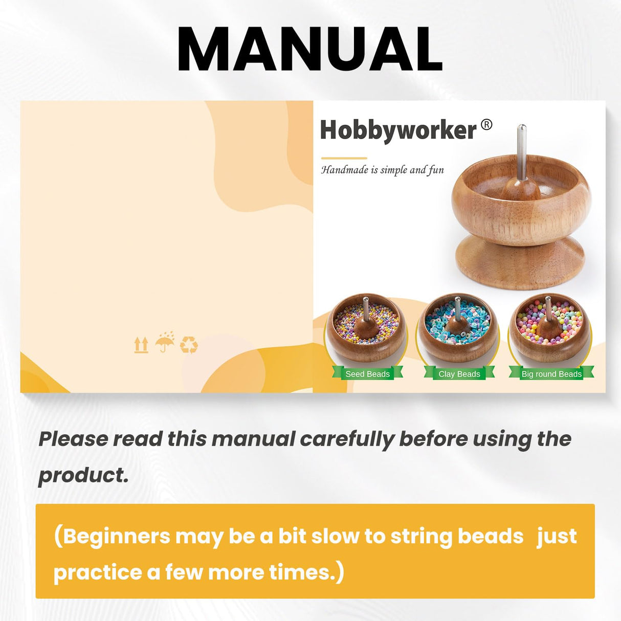 hobbyworker Upgrade Wooden Bead Spinner with 2 Pcs Big Needles,8000 Pcs Seed Beads and 1 Surprise Gift Pack for Jewelry Making Tools,Quickly Stringing Beads Tool, Manual Operated hobbyworker