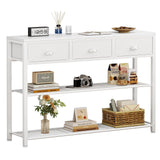 Furologee White Entryway Table, 38'' Console Sofa Table with 3 Fabric Drawers, Industrial Entry Way Table with Storage Shelves, Display Shelf for Living Room, Hallway, Entrance, Foyer Furologee