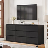 Angel Sar 62'' Black Dresser for Bedroom, Modern 9 Drawer Wood Dresser with Handle-Free Design & Thick Panel, Minimalist Storage Cabinet for Clothes, Entryway Use Angel Sar