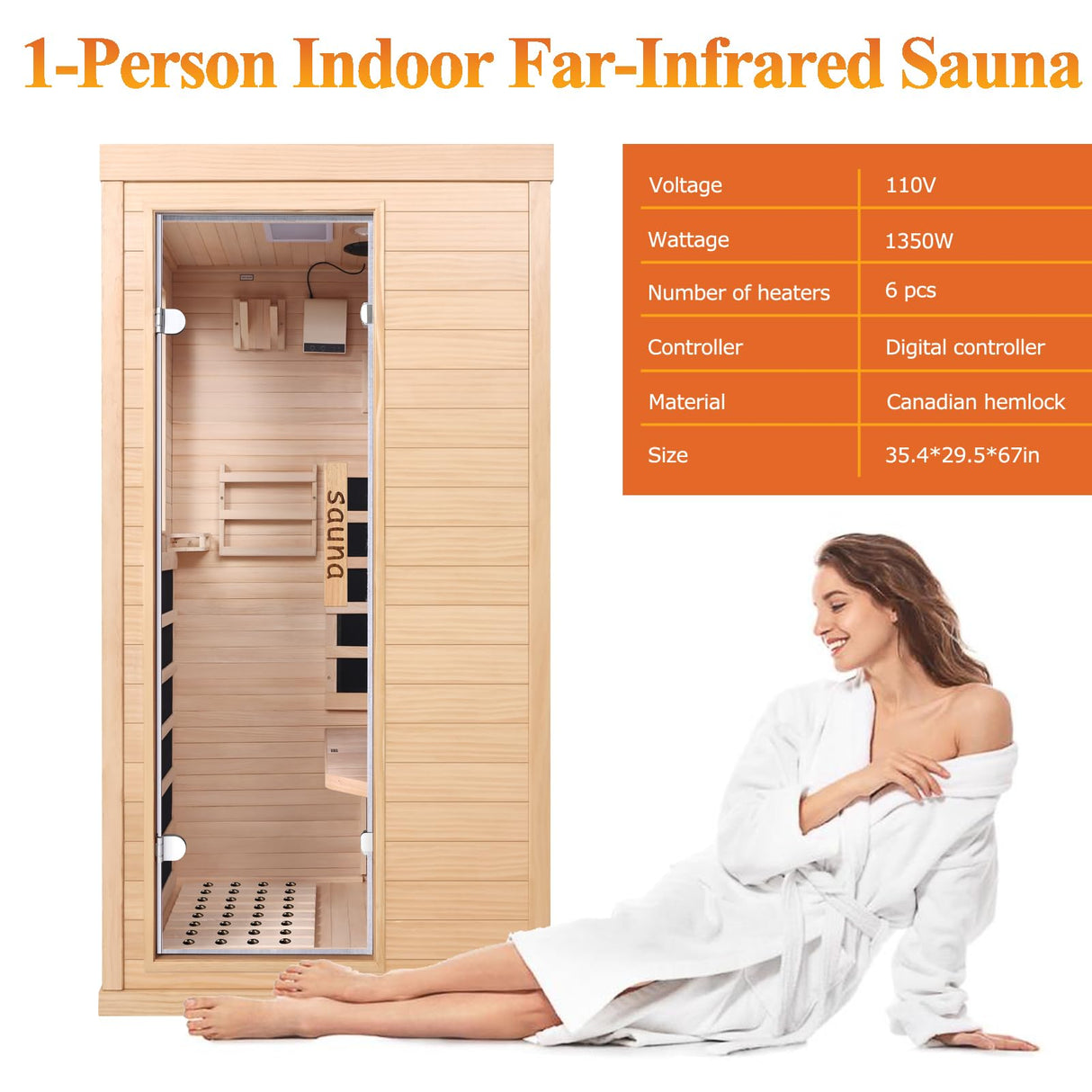 DWKWE Far Infrared Sauna Room for Home Use - 1350W Natural Hemlock Indoor Personal Wooden Personal Dry Sauna with Rapid Heating, Perfect for Athletes, Busy Professionals & Arthritis Sufferers DWKWE